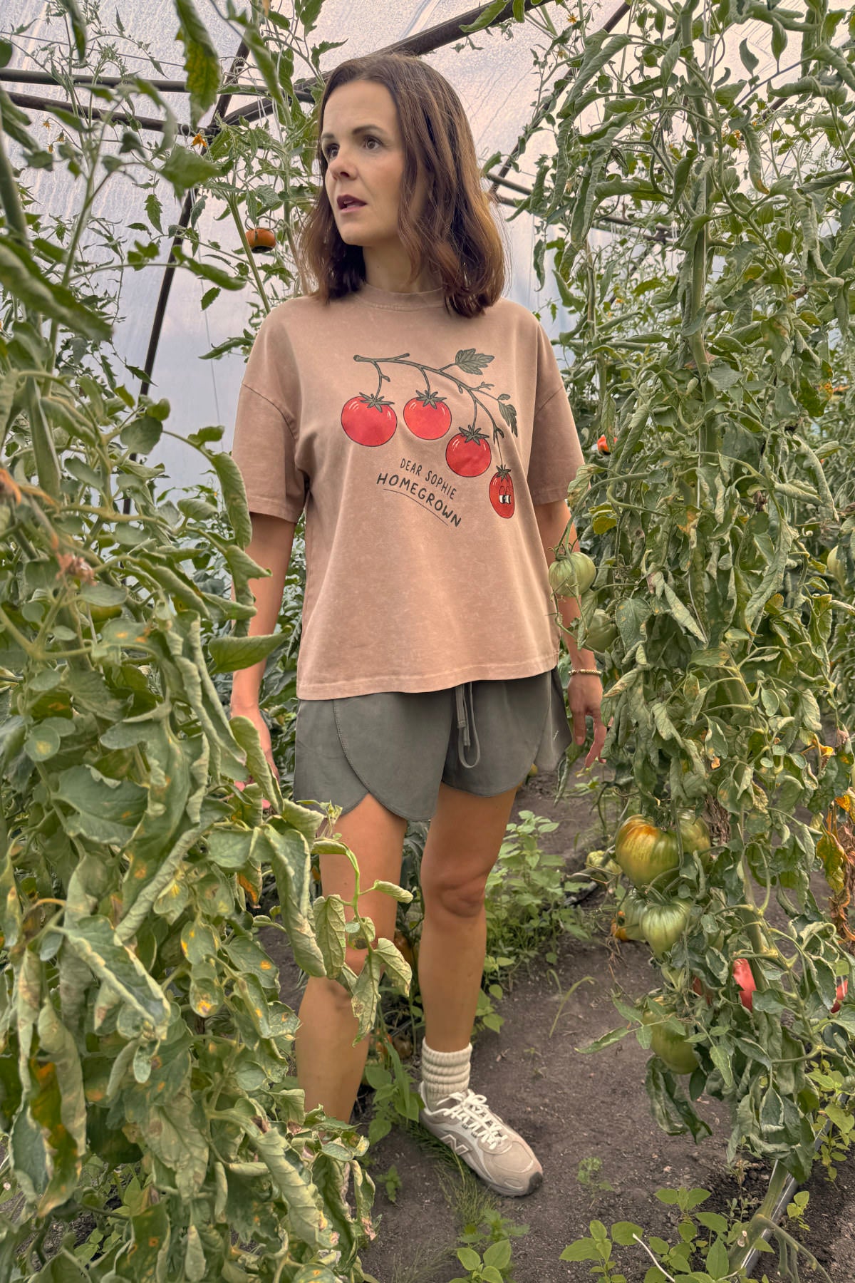Damski t-shirt Washed Light Brown – ujęcie 2