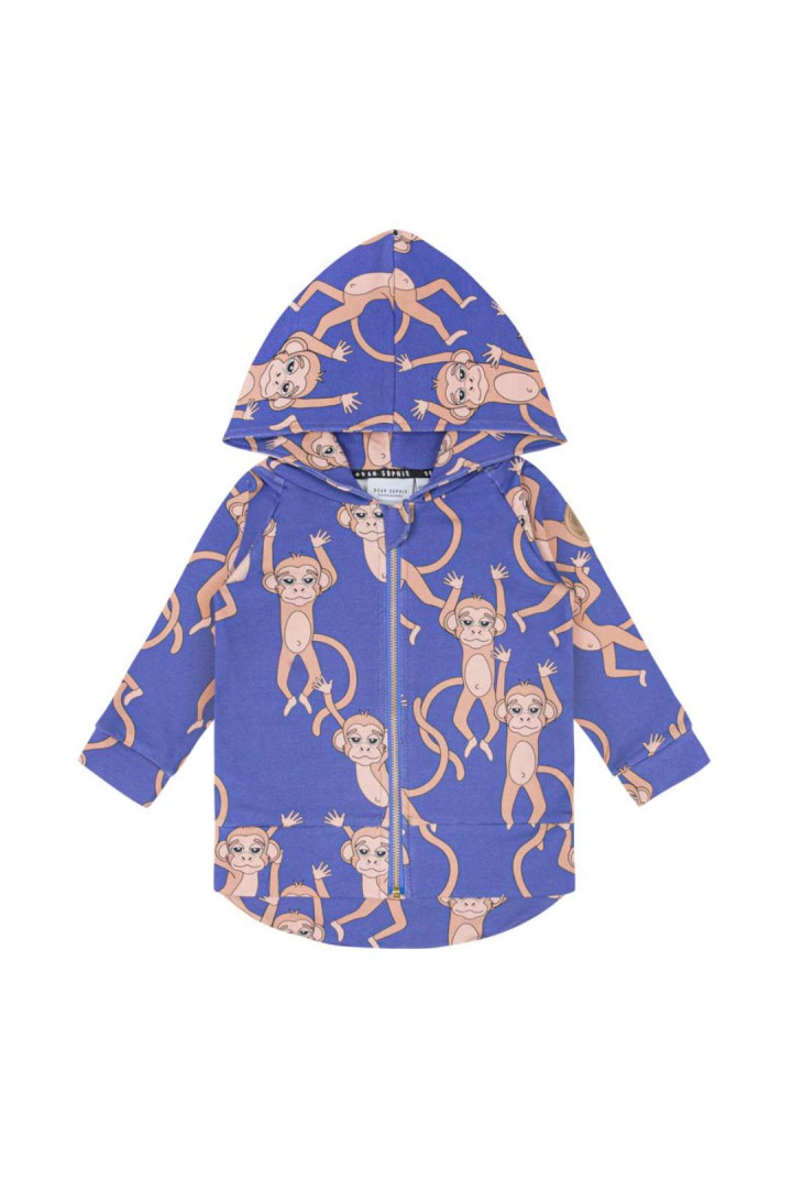 Bluza z kapturem na zamek dziecięca Małpka Niebieska – DEAR SOPHIE