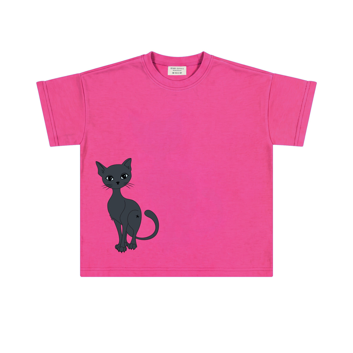 Luźny t-shirt dziecięcy Kot Różowy – DEAR SOPHIE – ujęcie 1