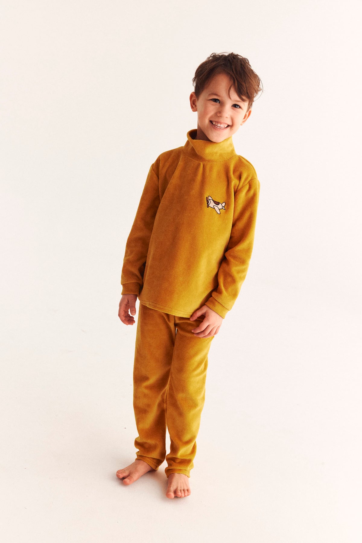 Legginsy dziecięce Samolot Żółty Welur – DEAR SOPHIE – ujęcie 2