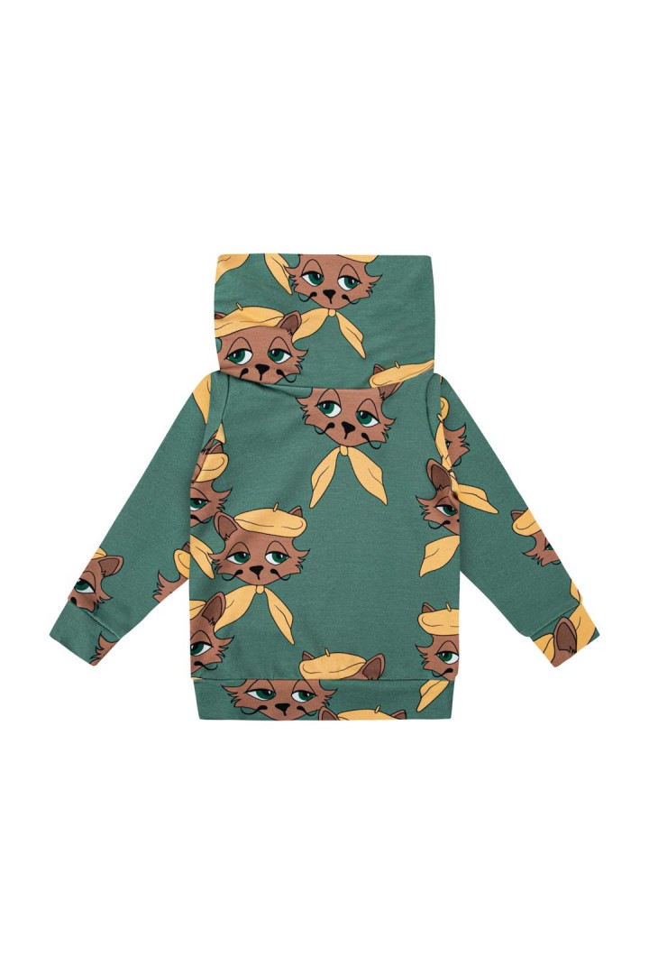 Bluza dziecięca z kominem Kot Artysta Zielony – DEAR SOPHIE