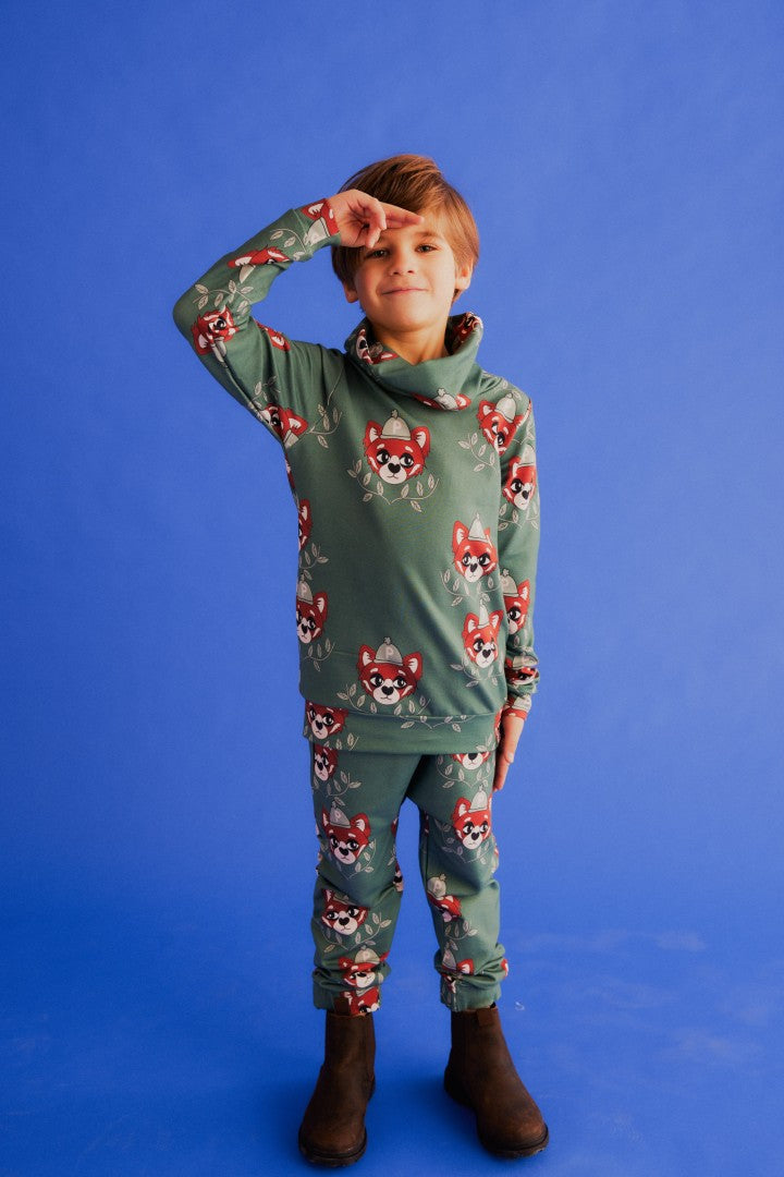 Bluza dziecięca z kominem Panda Zielona – ujęcie 3